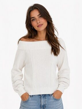 Crown & Ivy Off Shoulder Cable Knit Sweater White Ivory XL